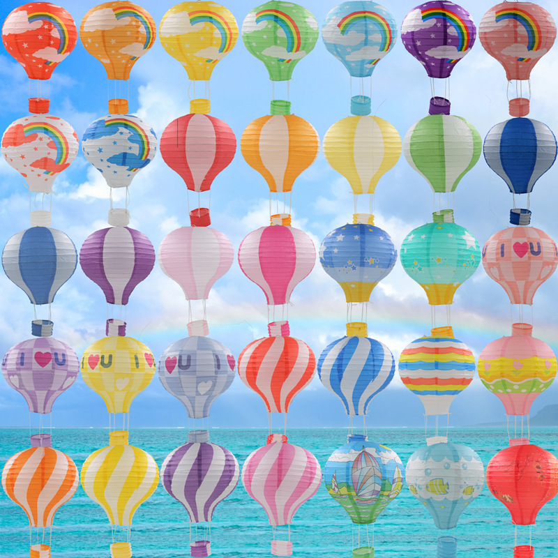 Hot Air Balloon Lantern Christmas Decoration Birthday Party Layout Kindergarten Corridor Hanging Handmade Folding Rainbow Lights