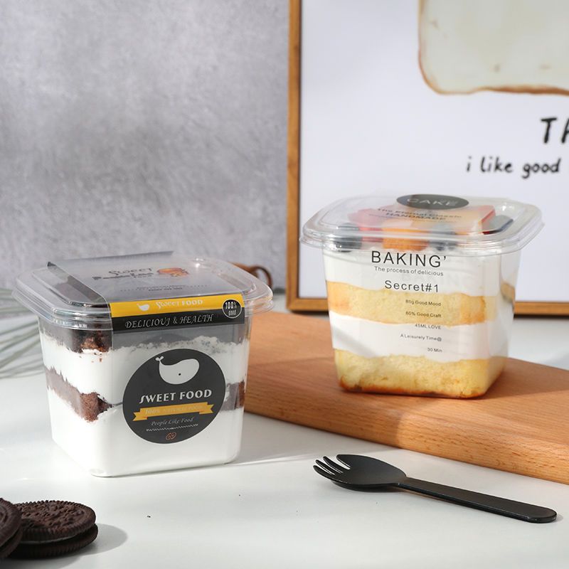 【Whole Box】Square Mousse Soy Milk Cake Packaging Box Wood Sawdust Cup Fruit Salad Takeout Box Tiramisu Baking