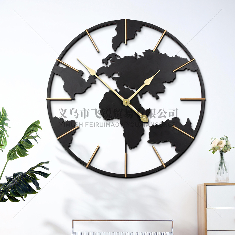 Round wrought iron European-style map hanging creative fashion personality pendant living room porch balcony American modern clock
