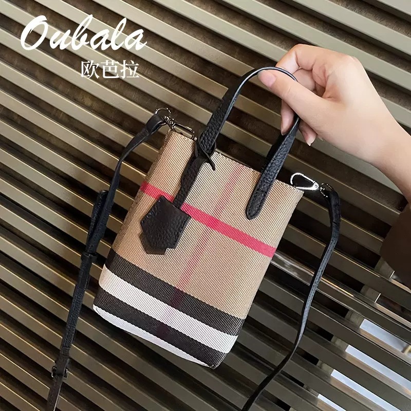 2024 New Canvas Striped Mobile Phone Women's Bag Fashionable Niche Design Single Shoulder Crossbody Handbag