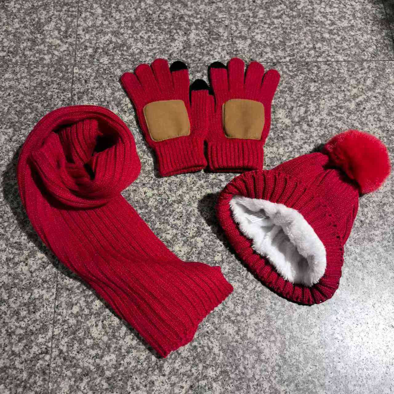 Picture of Cross-border e-commerce factory new in stock adult children 6 color women's knitted hat scarf touch screen gloves