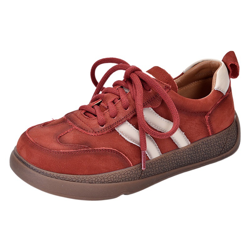 Genuine Leather Women's Shoes Flats Shoes 2025 Autum New Casual Versatile Four-Season Women's Shoes Low-Top Sports Style Moral Training Shoes