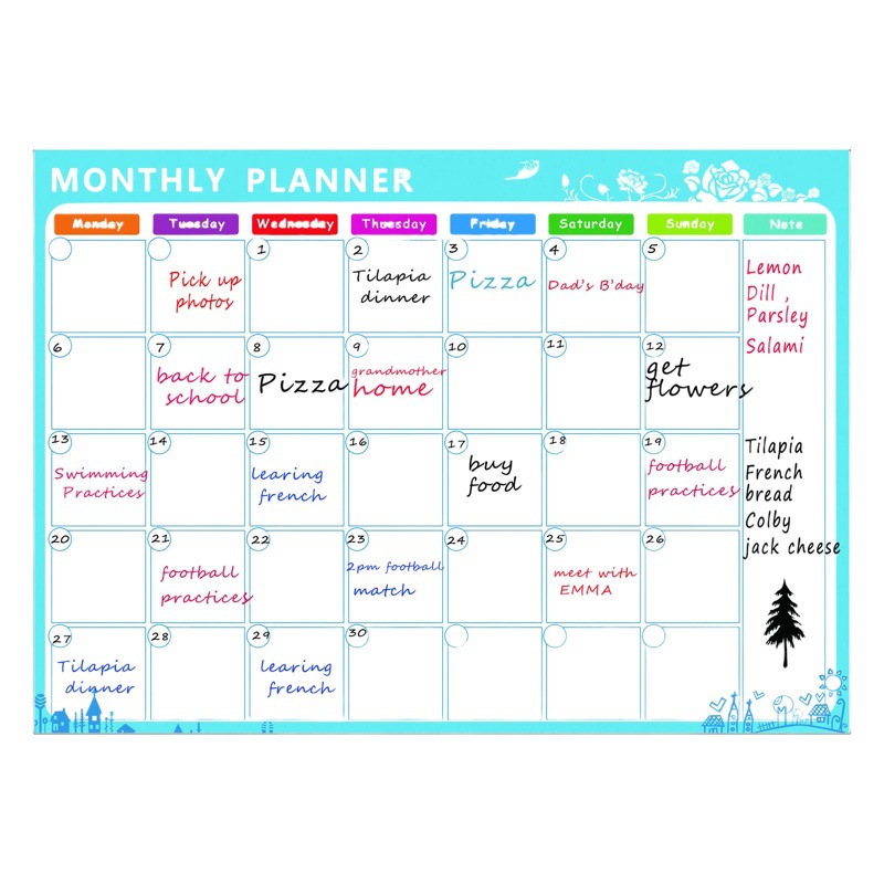 Cross-border refrigerator magnet a3 magnetic plan monthly weekly table magnetic calendar message note board dry erase soft whiteboard