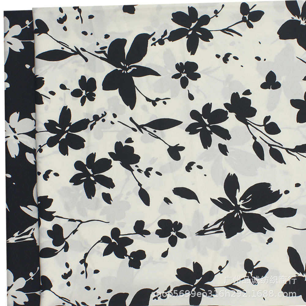 Shattered Plain Satin Print Black and White Flower Chiffon Printed Spring and Summer Women's Blouse Children's Wear suit Anti-mosquito Pants Fabric