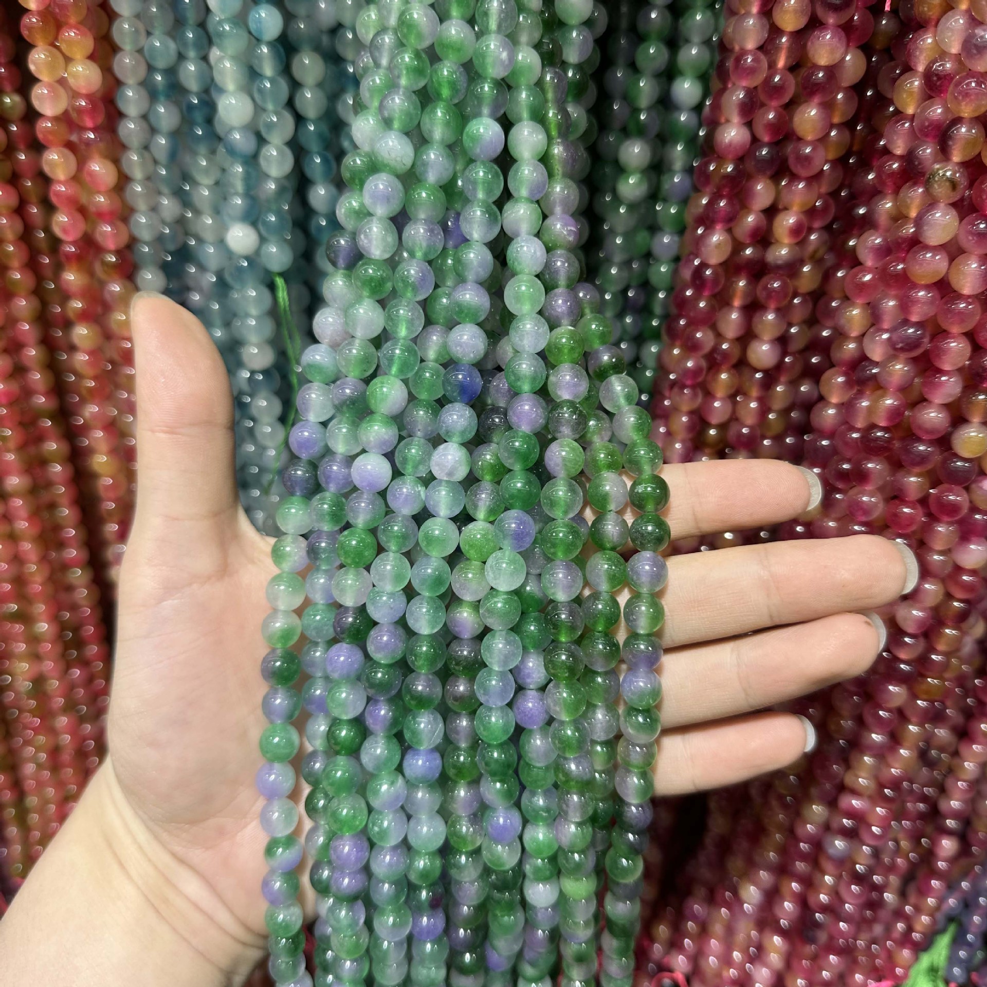 Picture of Live hot grade a chalcedony 8mm two-color round beads beads handmade diy Internet celebrity matching in stock jewelry