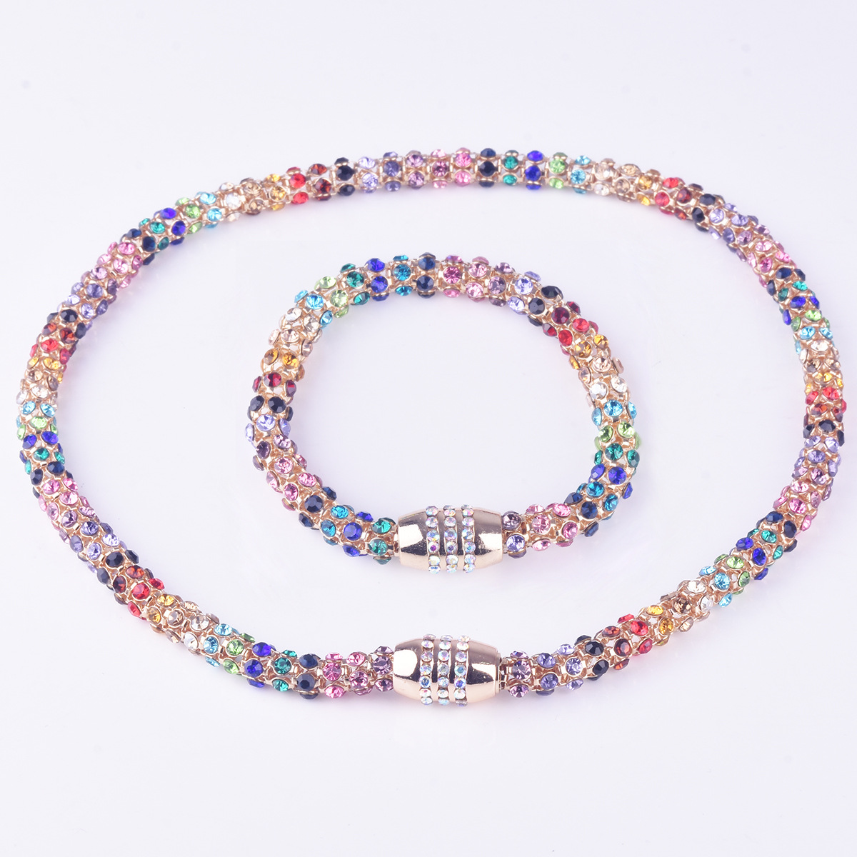 Colorful Diamond-encrusted Bracelet High-class Niche Colorful Crystal Necklace Women's Cross-border Hot Selling Jewelry Magnetic suit