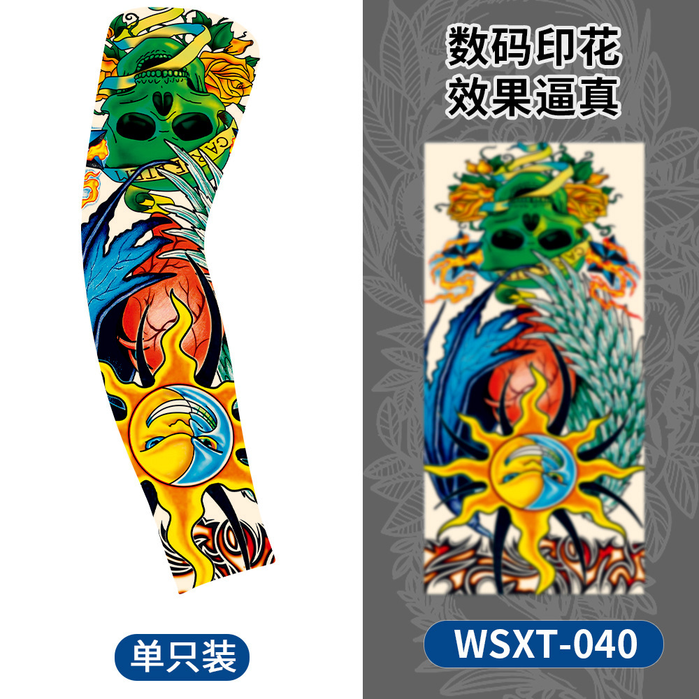 Picture of Summer Riding Sunscreen Tattoo Sleeve Simulation Tattoo Quick-drying Arm Protector Outdoor Sports Sunshade Breathable High Elastic Ice Sleeve