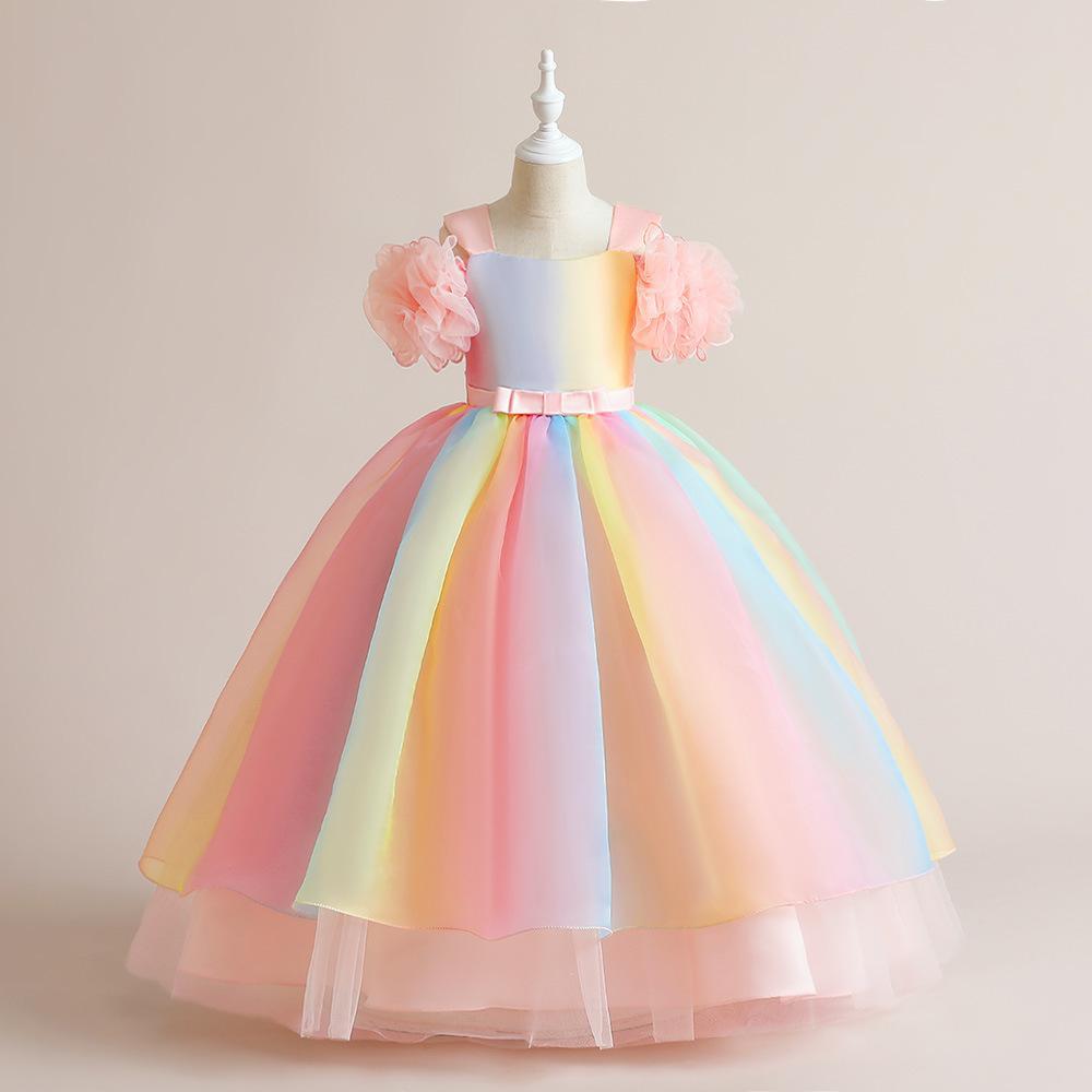 Picture of Girl's Gauze Princess Dress Rainbow Gradient Flower Girl Long Dress dress Girl's Dress Party Long Dress
