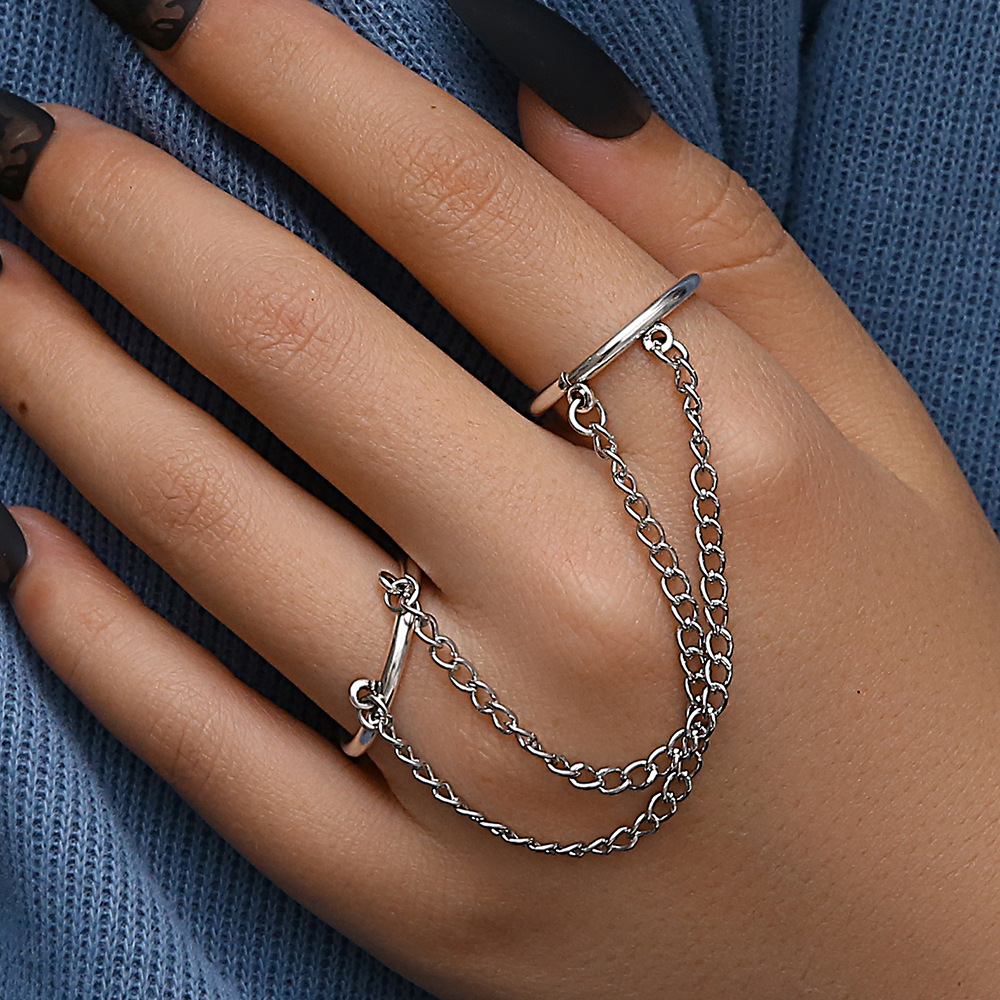 ins style chain ring personality simple cold niche design photosensitive face ring one-piece ring ring female wholesale