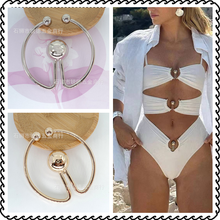 Cardigan Clothing Jewelry Buckle Fashionable Swimwear Semi-round Ball Hardware Bikini Chest U-shaped Decorative Hollow Buckle
