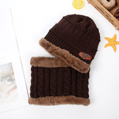 Picture of Korean version of children's wool hat winter boys and girls knitted velvet warm baby hat scarf two-piece wholesale