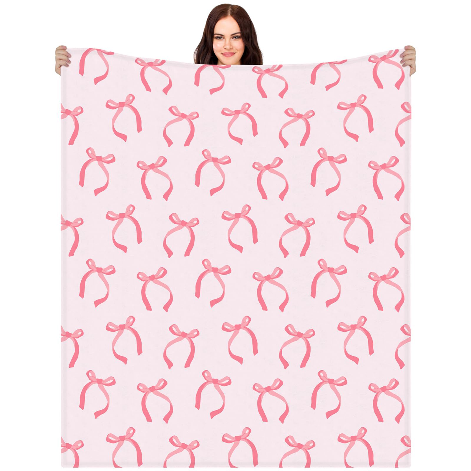 Picture of Foreign trade cross-border pink bow flannel blanket soft and comfortable digital printing blanket sofa blanket wholesale