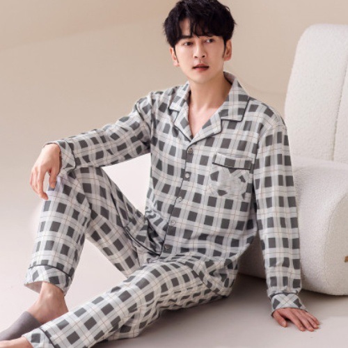 [Cloud Sense Sleeping] Spring and Summer Thin Men's Pajamas Men's Lapel Long Sleeve Casual Outer Wearing Home Clothes One suit