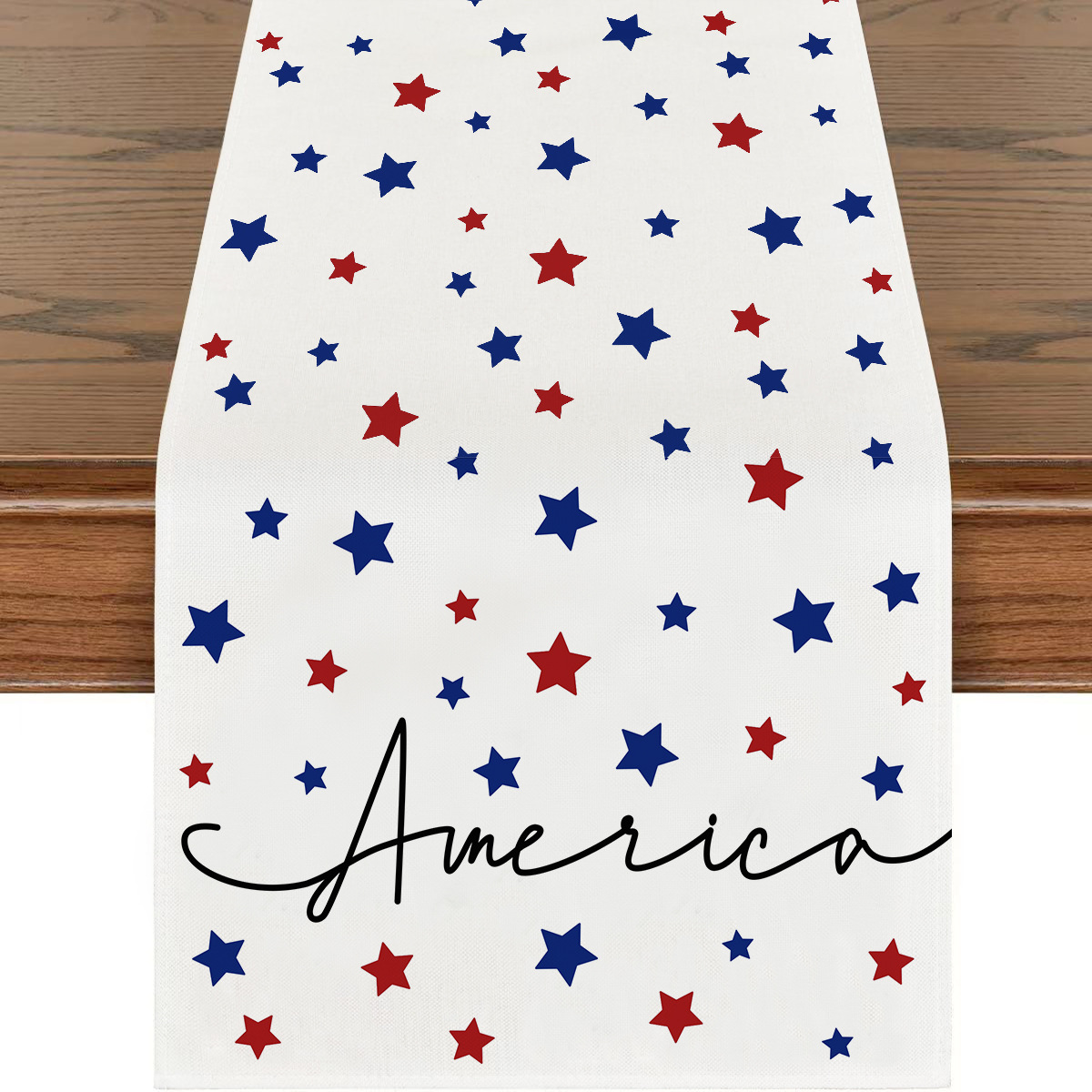 Picture of Explosions US Independence Day Decorative Table Runner Linen Star-stripe Printed Tablecloth Patriot Holiday Atmosphere Table Runner