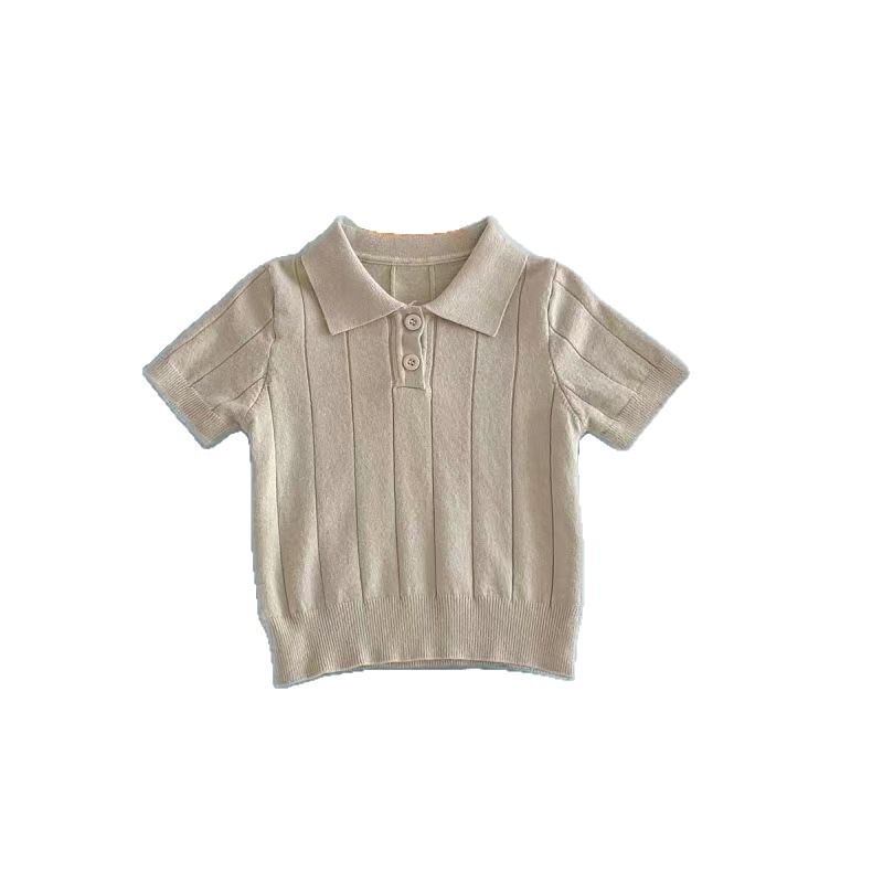 Picture of Korean Style 2025 Spring and Summer Baby Knitwear Thin Summer Top Lapel Kidsren's Pullover Polo Shirt