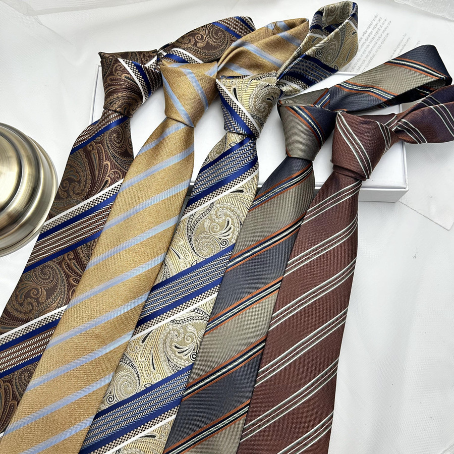 New Brown Series Striped Small Flower Tie Men's Retro Business Fashion Polyester Silk Hand Tie Wholesale
