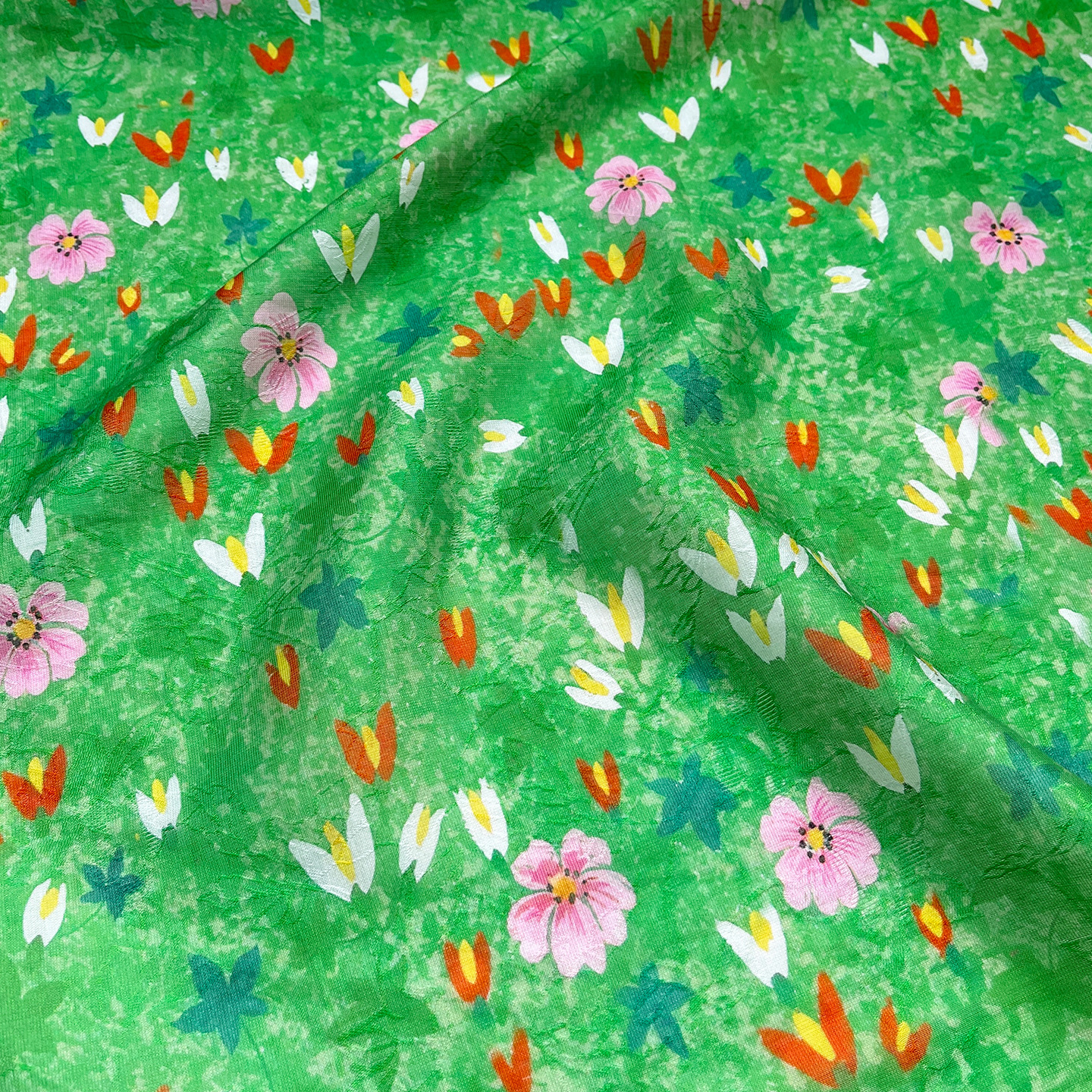 Picture of Tencel Jacquard Fabric with Small Green Flowers, 1.5m Width, New Chinese Style Hanfu Cheongsam Dress Fabric