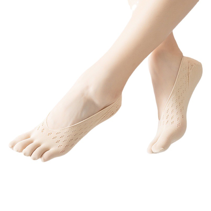 New Bottoming Invisible Lace Stockings for Women Velvet Summer Mesh Breathable Shallow Mouth Silicone Five-Finger Stockings