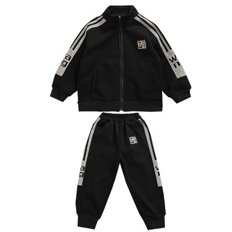 Picture of Boys' fleece-lined thickened cardigan top sweatpants two-piece set autumn and winter New versatile Western style sports casual pants suit