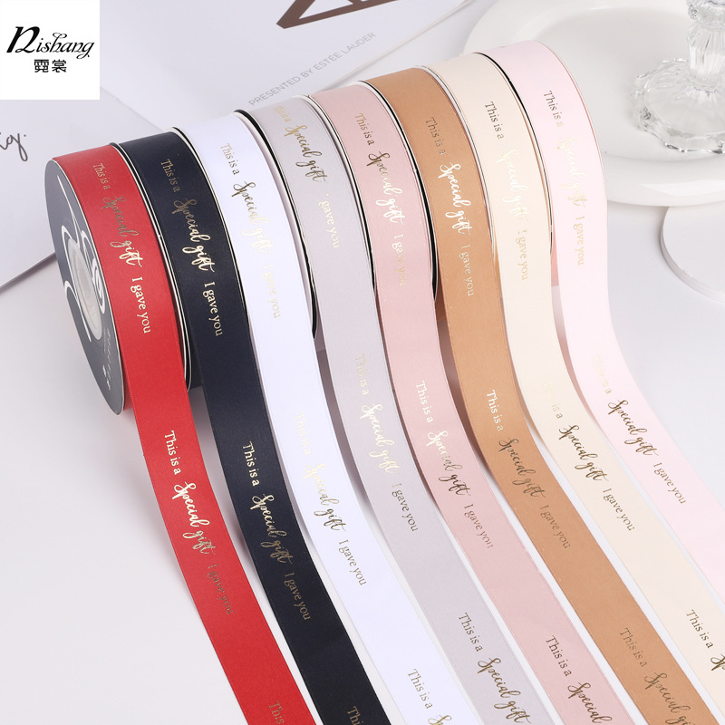 Milan new 2.5cm bronzing English letter belt thickened polyester cotton bouquet gift packaging bow DIY