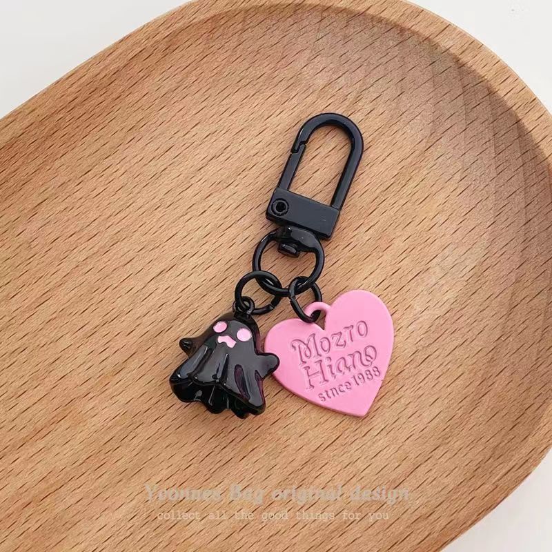 Picture of Cute personality sweet cool little ghost ghost love ornaments pink black keychain headset pendant jewelry accessories