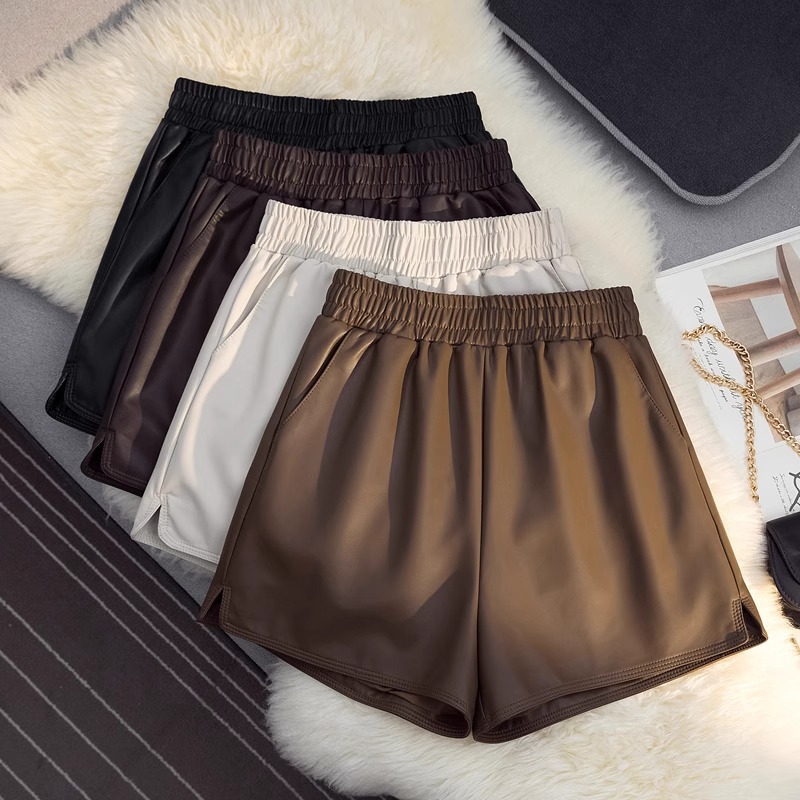 Shorts Women's Fashion Boots Pants Puleather Shorts New High Waist Slimming Petite Autumn and Winter A- line Wide Leg Pants for Outer Wear