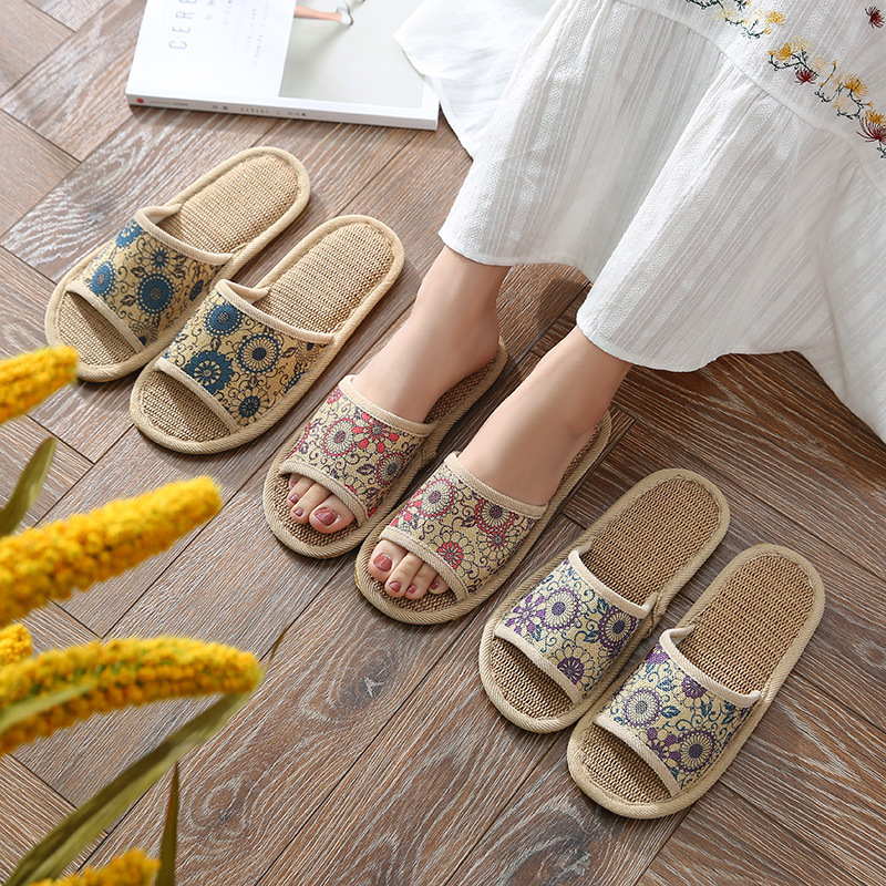 Linen slippers women's summer home home indoor home cloth shoes non-slip soft bottom cotton linen slippers floor slippers sandals