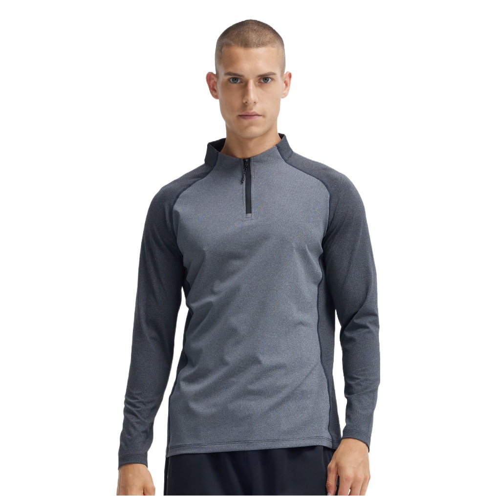 Henley Shirt Men's Long-Sleeved Half-Zip Training Clothes Spring and Autumn Aerobic Running Fitness Sports Tops Trendy Brand