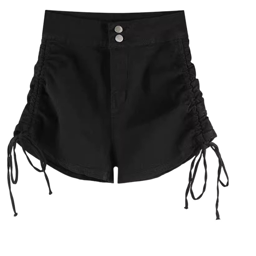Shorts Women's 2024 Spring Outwear Fashionable Design High Waist Drawstring Strap Pleated Base Casual Wide Leg Boots Pants