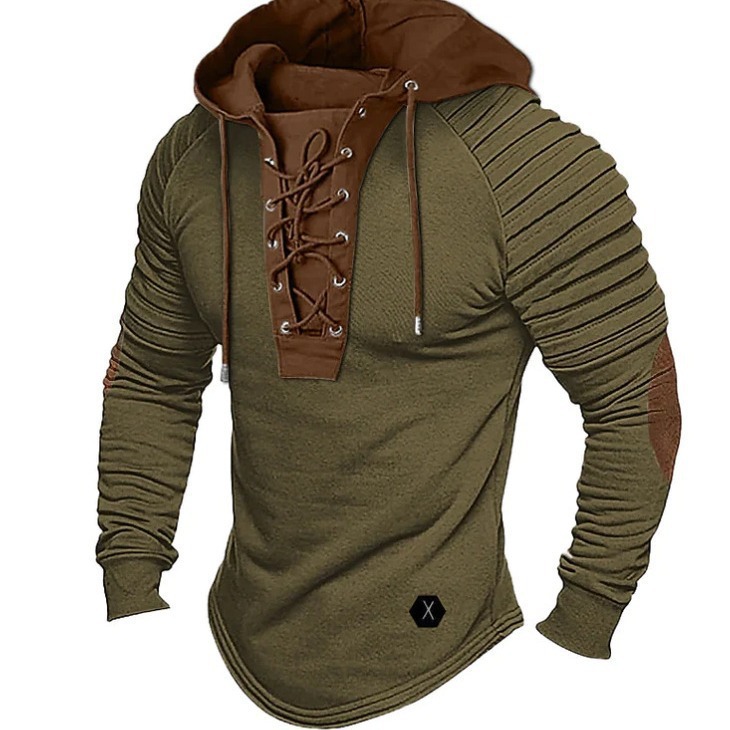 2025 Spring Men's Spring and Autumn Hoodie Solid Color Lace-Up Hooded Sports Streetwear Bronzing Sweatshirts