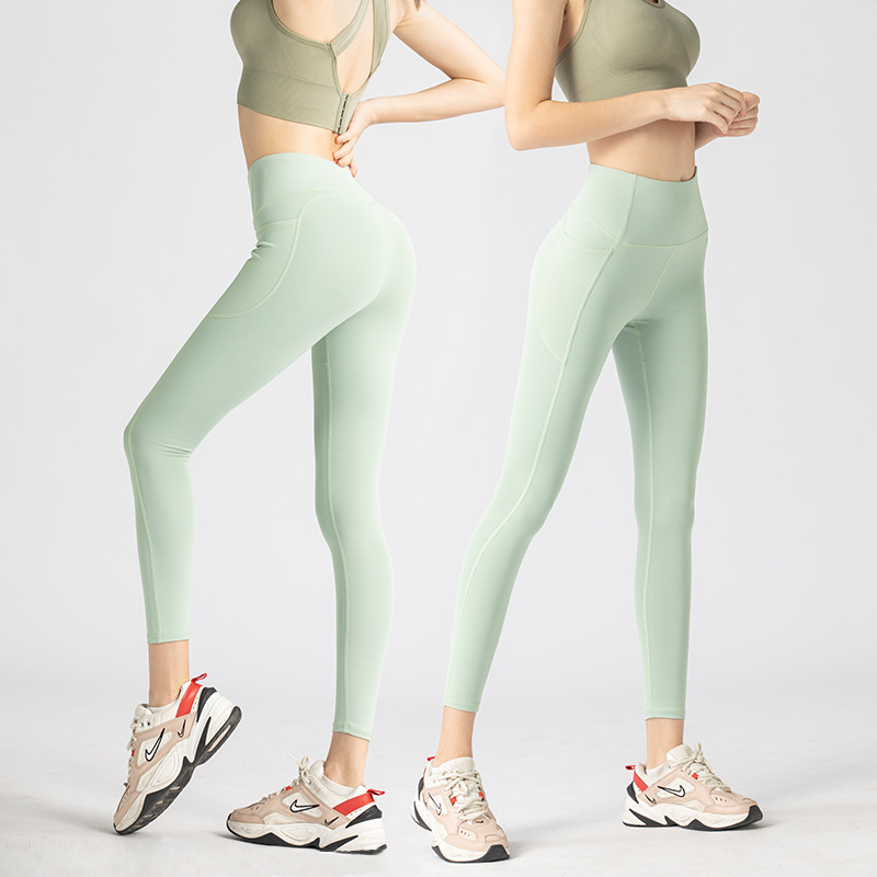 Picture of Side Pocket Yoga Pants for Women Cross-Border Peach High-Waist Hip-Lifting Elastic Running Leggings Sports Fitness Tights