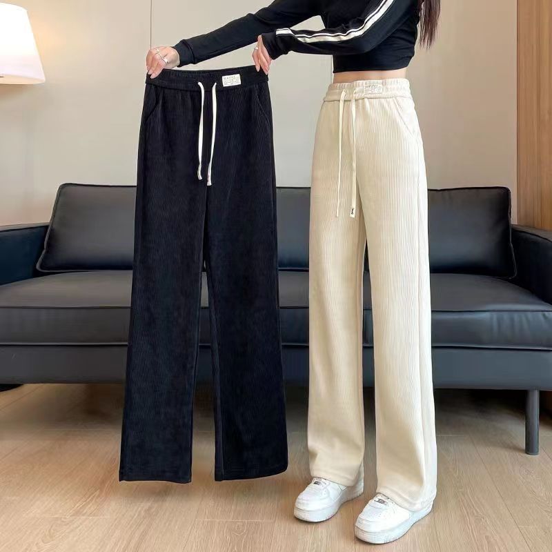 Picture of Narrow Wide-leg Pants Women's Autumn and Winter 2023 New High Waist Slimming Knitted Pose Loose Casual Sports Straight Pants