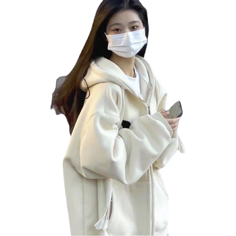 American-style Retro Baseball Suit oversize Sweater Jacket Women's Autumn and Winter Design Sense Niche Fleece-lined Thickened ins Trendy