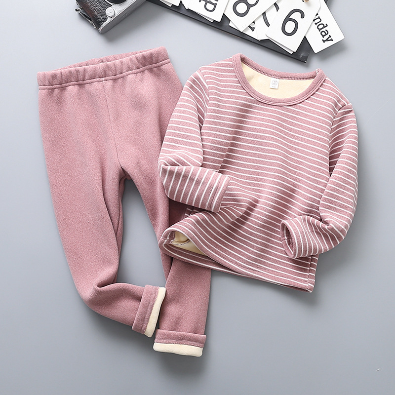 Picture of Fleece-lined children's thermal underwear boys' thickened autumn clothes long pants suit girls' pajamas children's autumn and winter