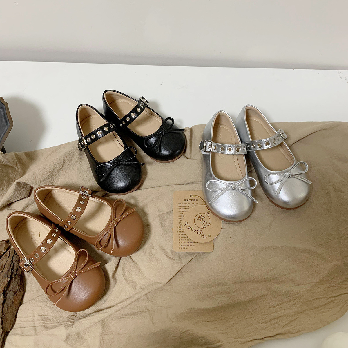 Girls' Princess Shoes Spring and Autumn New Korean-style Bow-knot Niche Leather Shoes All-match Western Style Trendy Soft-soled Single-layer Shoes for Middle and Big Children
