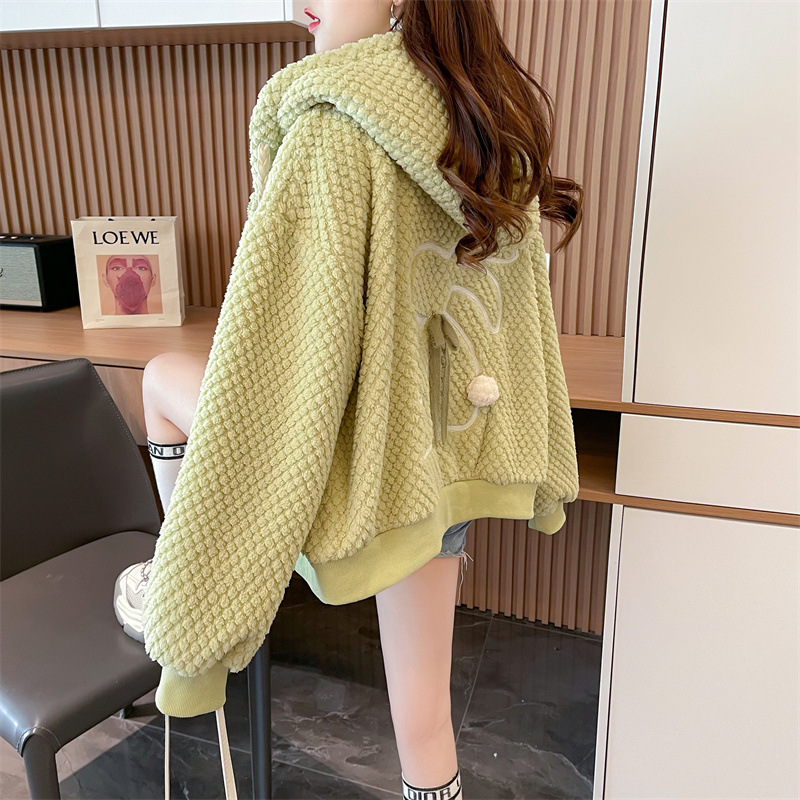 Double-sided Lamb Fleece Coat Women's Autumn and Winter fleece-lined New Style Warm Western Style Loose Cardigan European-style All-match Age-reducing Slimming