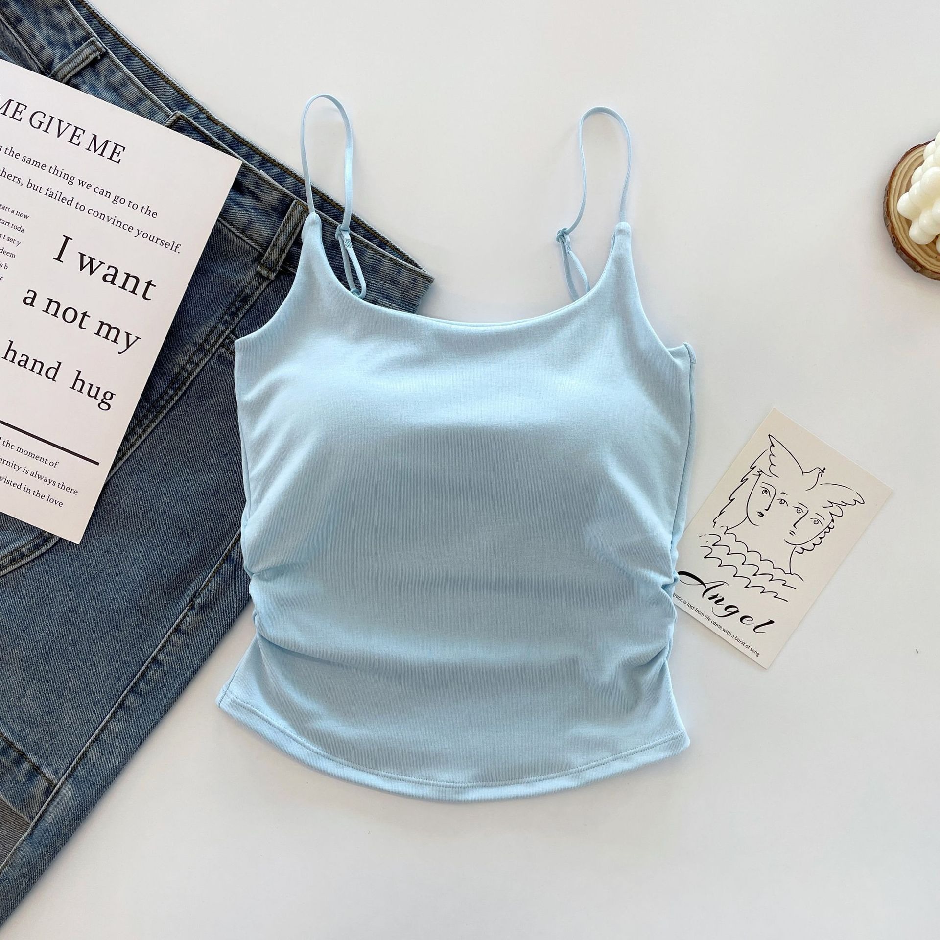 Picture of Pure Lust Style Sweet and Spicy Design Pleated Camisole for Women with Breast Pads, One-Cup Inner Wear and Outer Wear Beautiful Back Top for Women