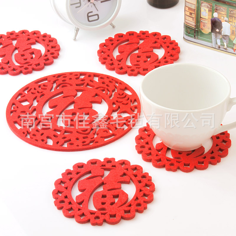 Advertising Gifts Felt Cut Out Placemats Creative Home High-Quality Felt Happy Word Coasters Insulation Pads Thickeneded Placemats