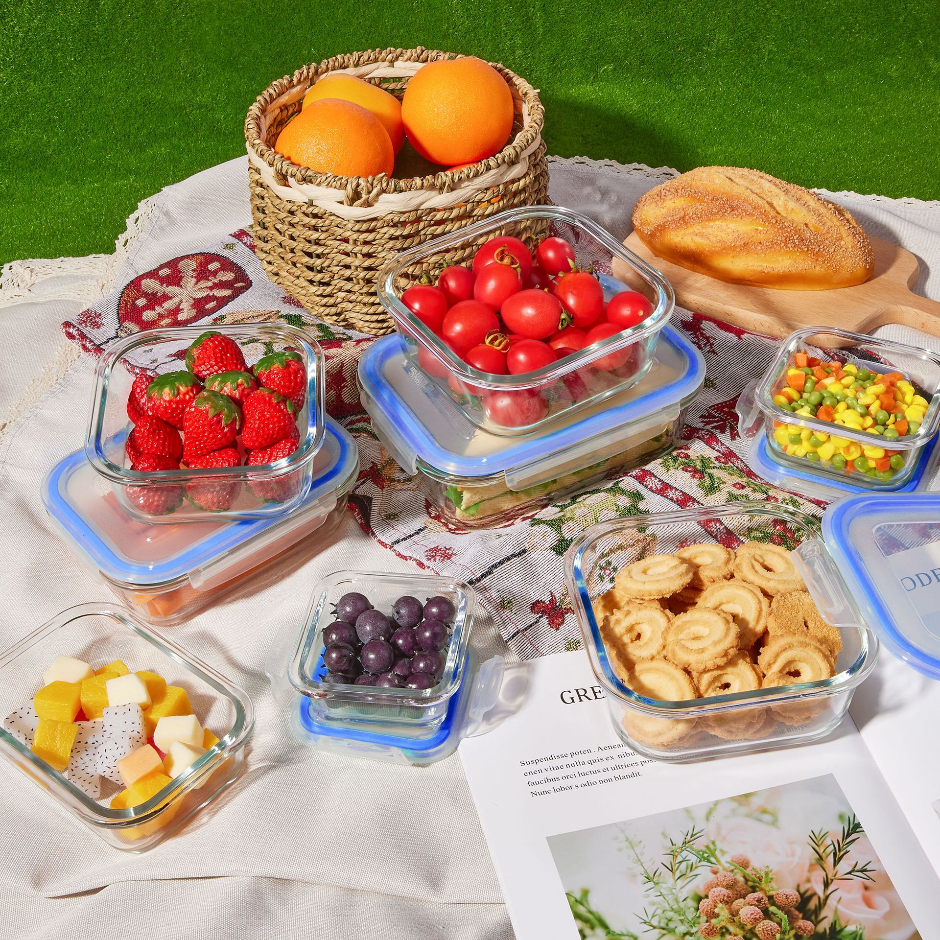 Picture of Honglaitai Glass Lunch Box Microwave Heating Special Bowl with Lid for Office workers with rice Insulation Lunch Box Lunch Box Set