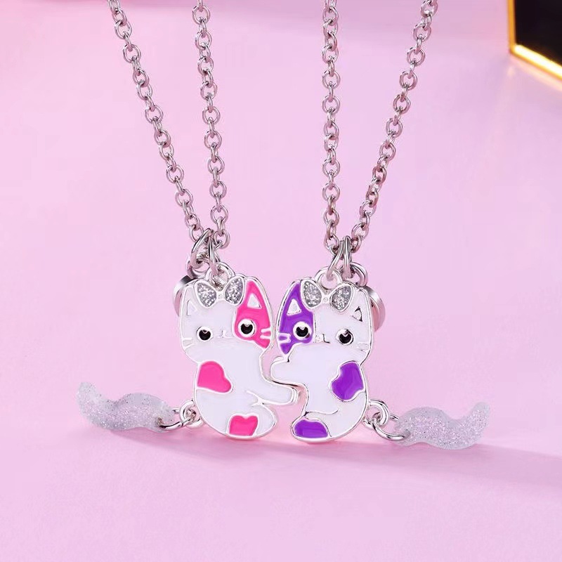 Cartoon Fox Necklace Kidsren's Magnet Stone Attracting Bff Best Friend Alloy Oil Dripping Jewelry Set Recommended by Hot Sale