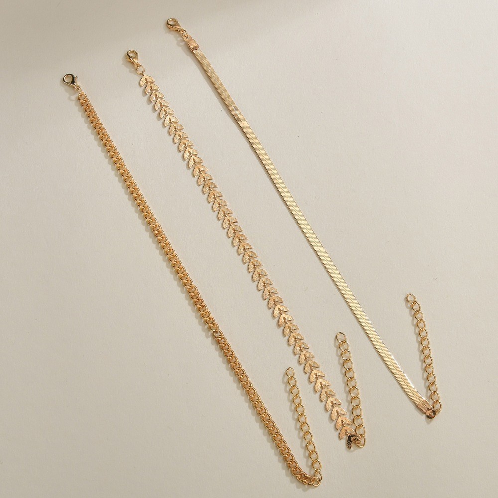 Picture of Rongshang Jewelry Cross-Border Hot-Selling Anklet Set Women's Fashionable Anklet Three-Piece Set Flat Snake Wheat Ear Chain Foot Accessories