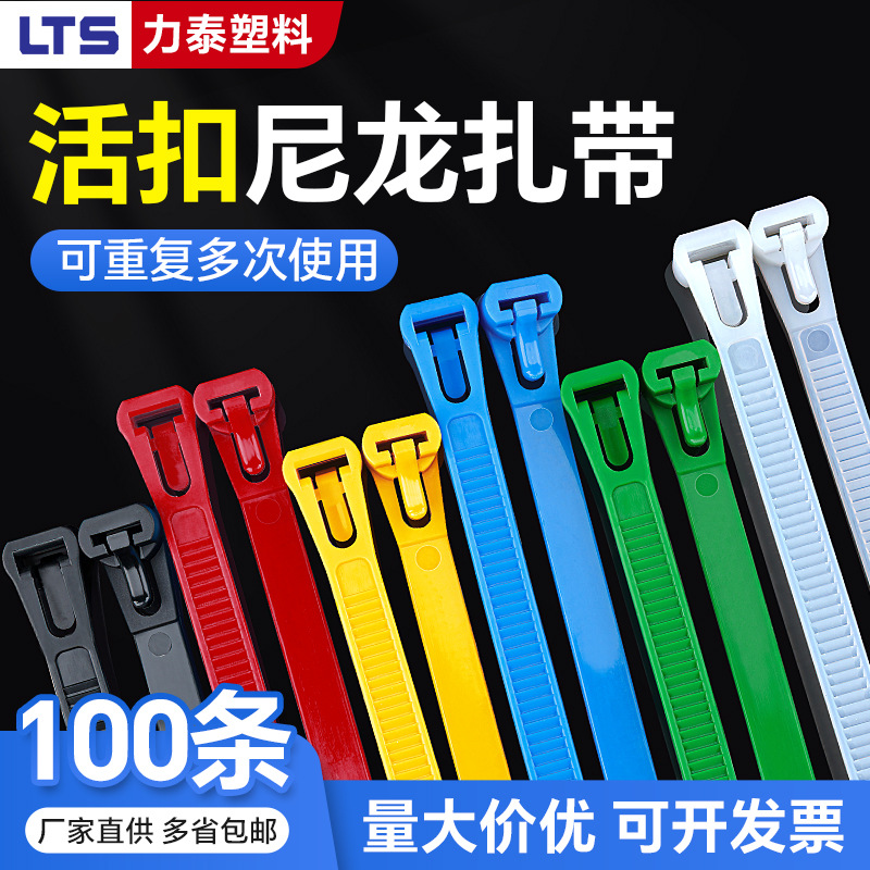 Wholesale Releasable Live Buckle Nylon Cable Ties Removable Reusable Plastic Buckle Cable Ties Colorful Black and White