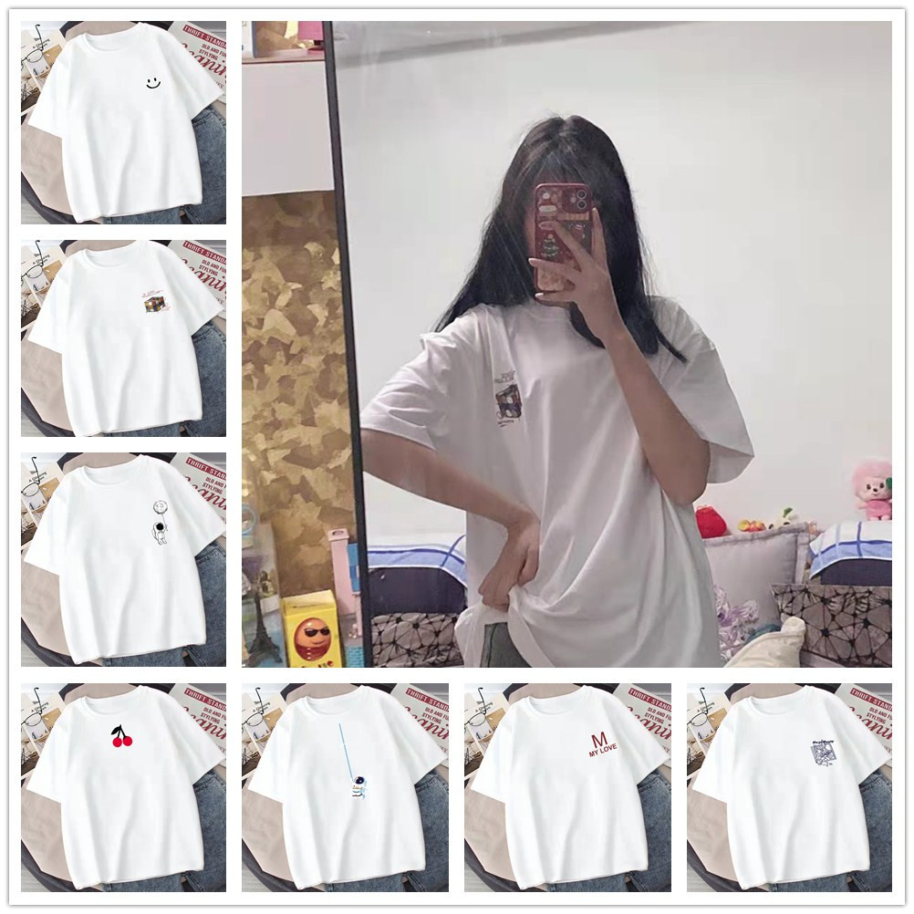Short-Sleeved T-Shirt for Women Loose Korean Style Half-Sleeved Ins Trendy Simple Round Neck Trendy 2022 New Large Size Fat mm White Top