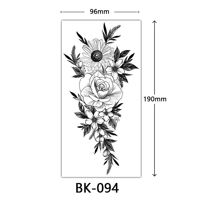 Picture of Cross-Border Supply of Sketch Flower Tattoo Stickers, Sketch Tattoo Stickers, Rose Flower Black and White Flower Tattoo