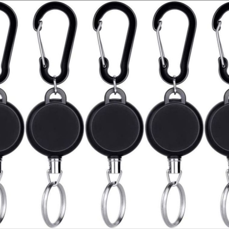 Amazon hot sale high elastic wire rope telescopic keychain easy pull buckle easy pull telescopic buckle flat carabiner