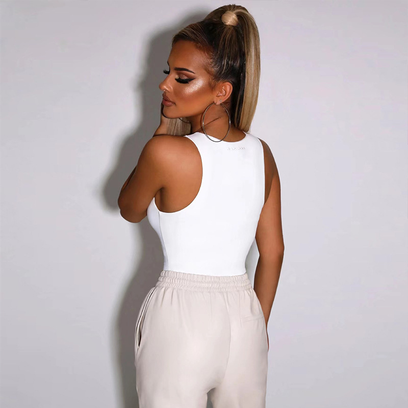 Picture of 2025 Summer New Amazon Women's European and American Tight Sleeveless Top Double Layer Vest Jumpsuit Bodysuit
