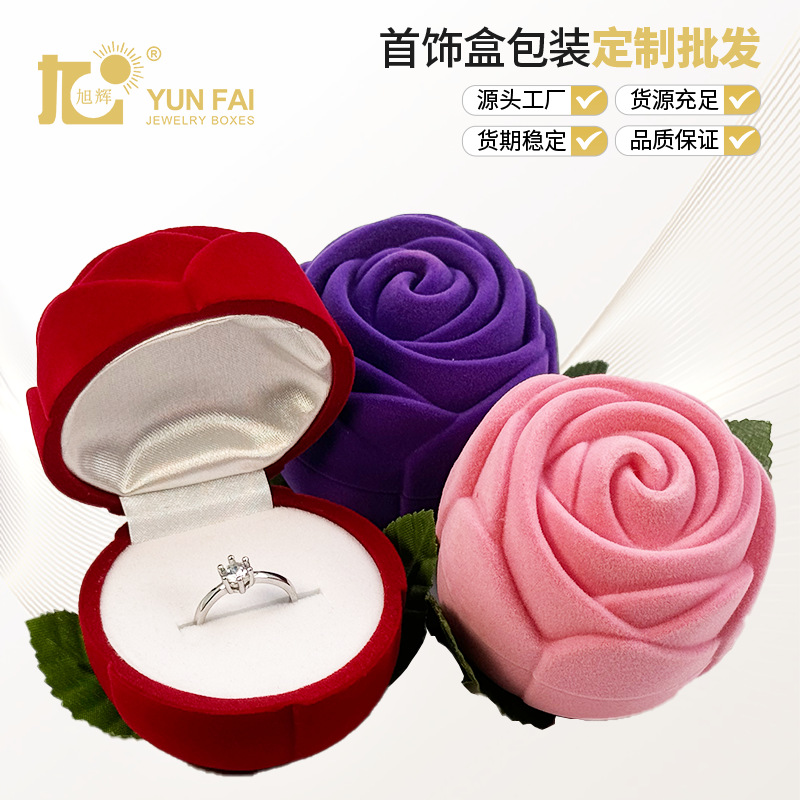 Xuhui in stock Wholesale Rose Valentine's Day Confession Flocking Velvet Cloth Jewelry Gift Packaging Jewelry Ring Box