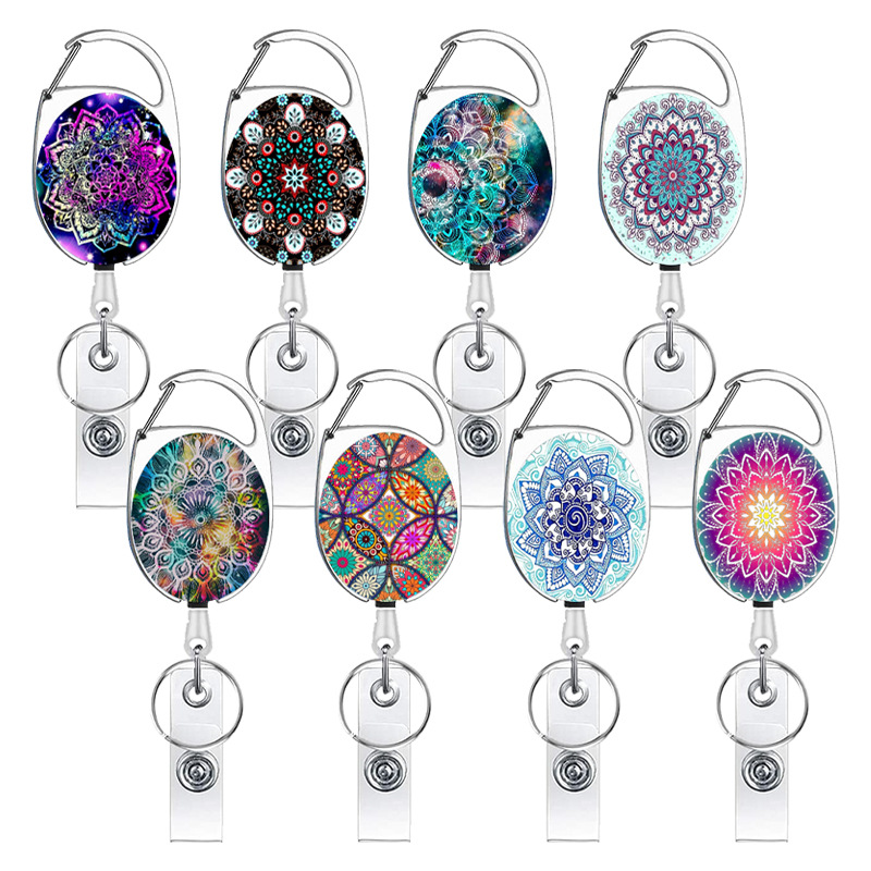 Oval White Zinc Alloy Star Mandala Easy Pull Buckle Easy Pull Retractable Nurse Badge Scroll