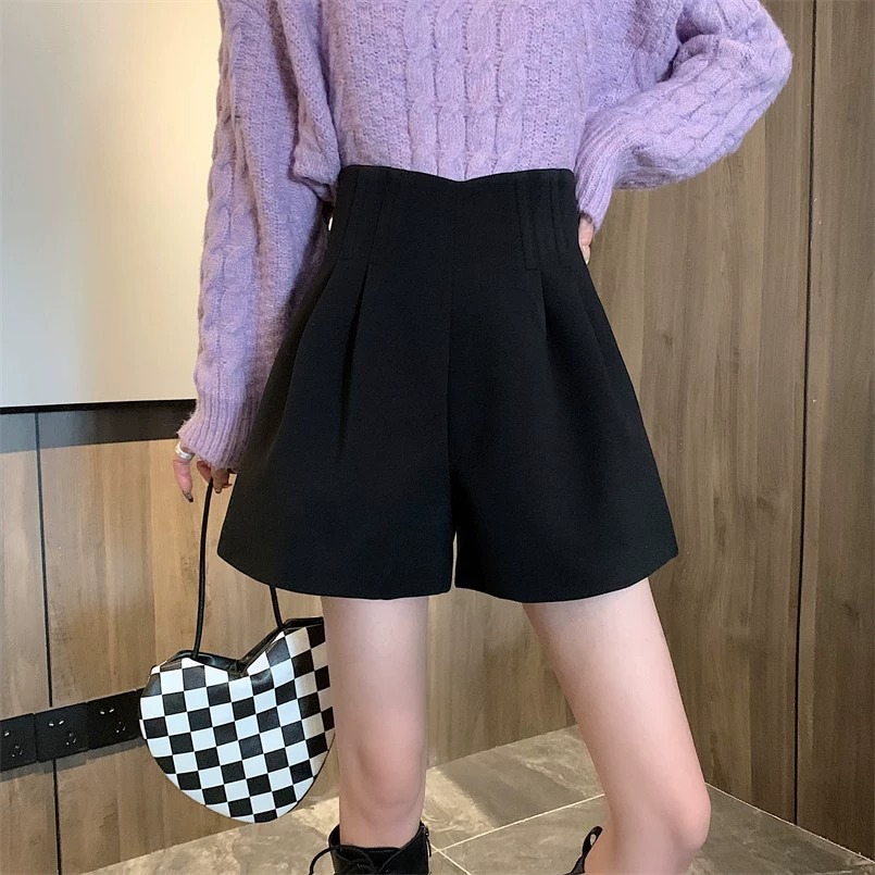 White woolen outer wear small pants boots high waist A- line winter bottoming shorts women's pants with autumn and winter boots