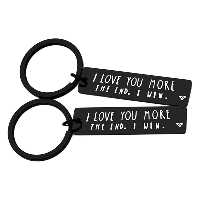 I love you more most stainless steel keychain unique creative gift couple Christmas Valentine's Day Black